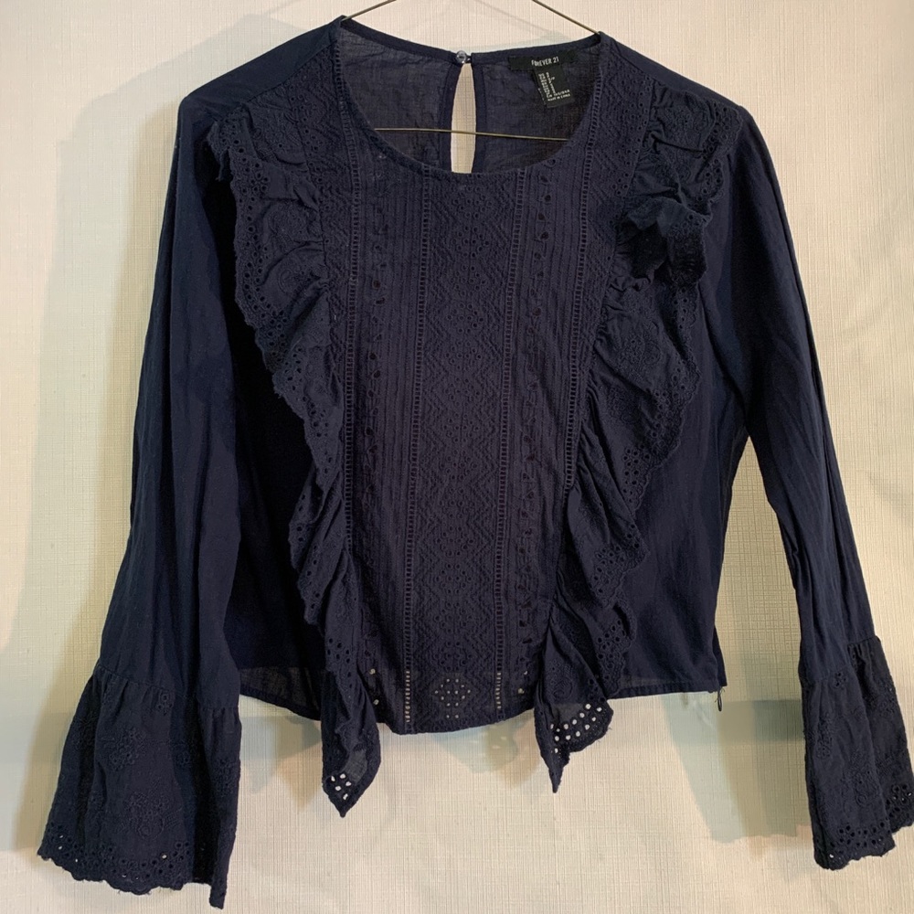 Navy top with ruffles